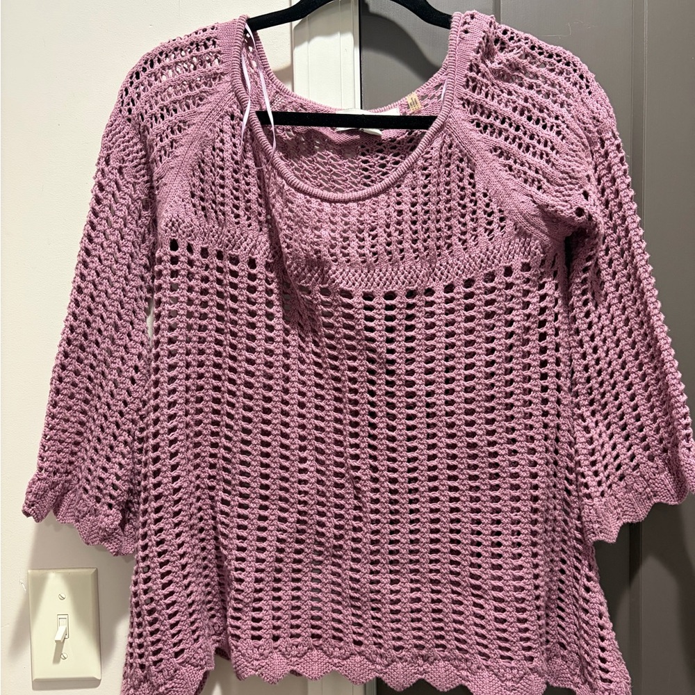 Women's Crochet Sweater - Pink